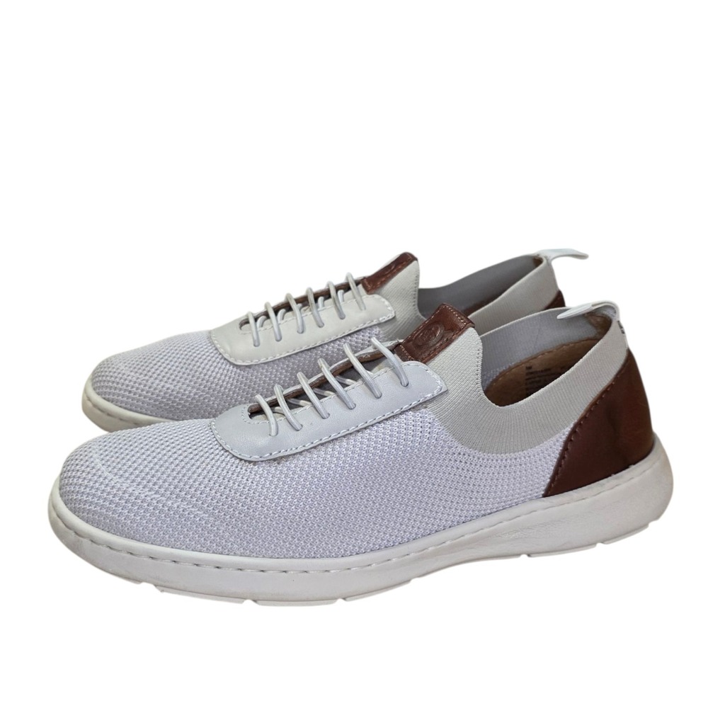 Born Mens Knit Sneakers Size 8 White Brown Leather Lace Up Lightweight Comfort